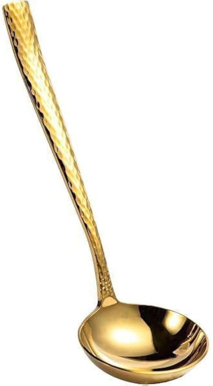 Generic Decorative Gold-Coloured Stainless Steel Soup Ladle, Long Handle with Hammered Design .bar